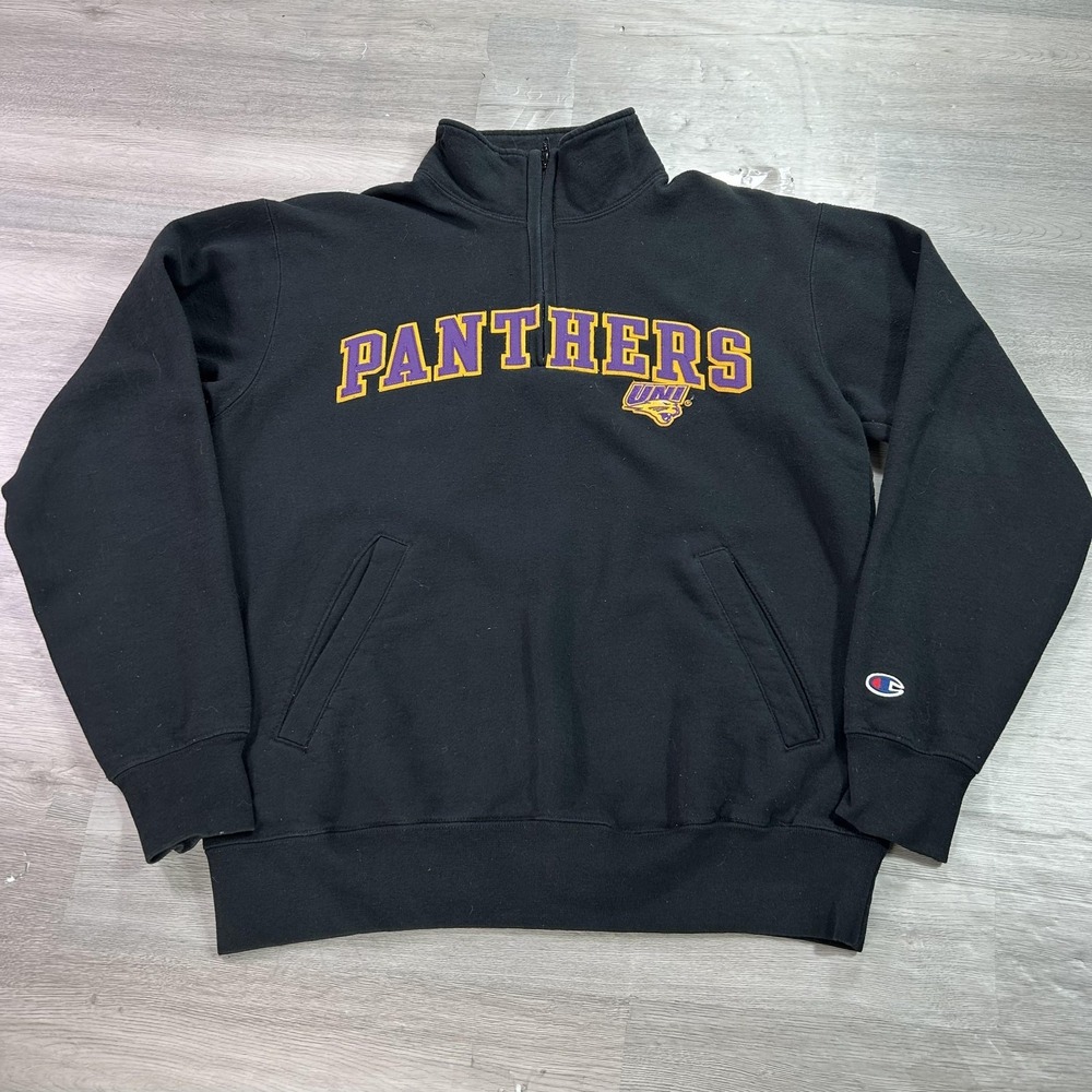 Northern Iowa Panthers Sweatshirt Mens Medium Black NCAA Champion Quarter Zip